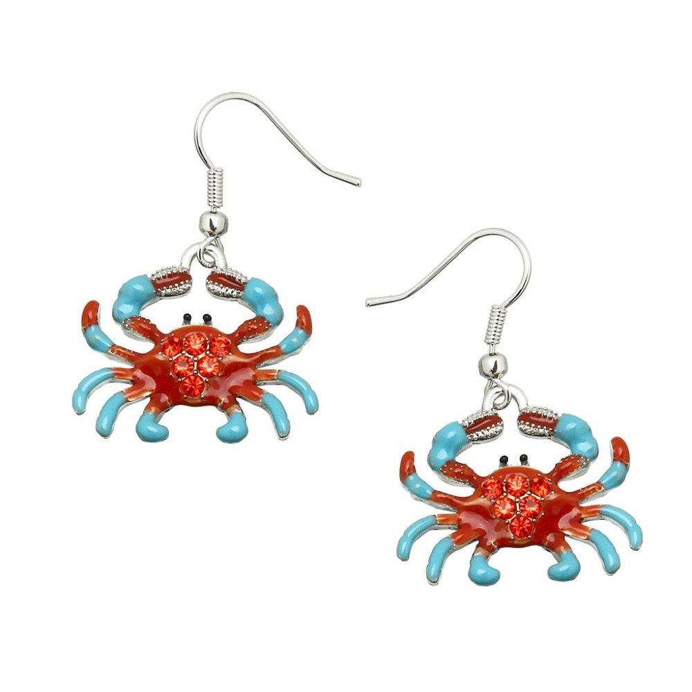 Teal & red  crystal  crab  earrings